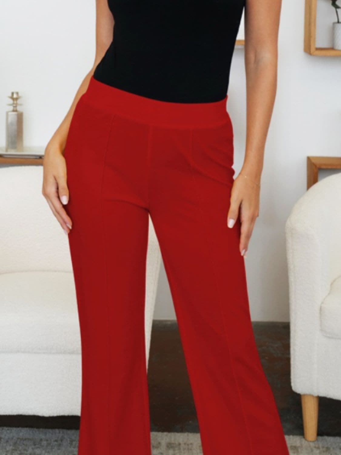 Comfy stretch bootcut pants with elastic waistband