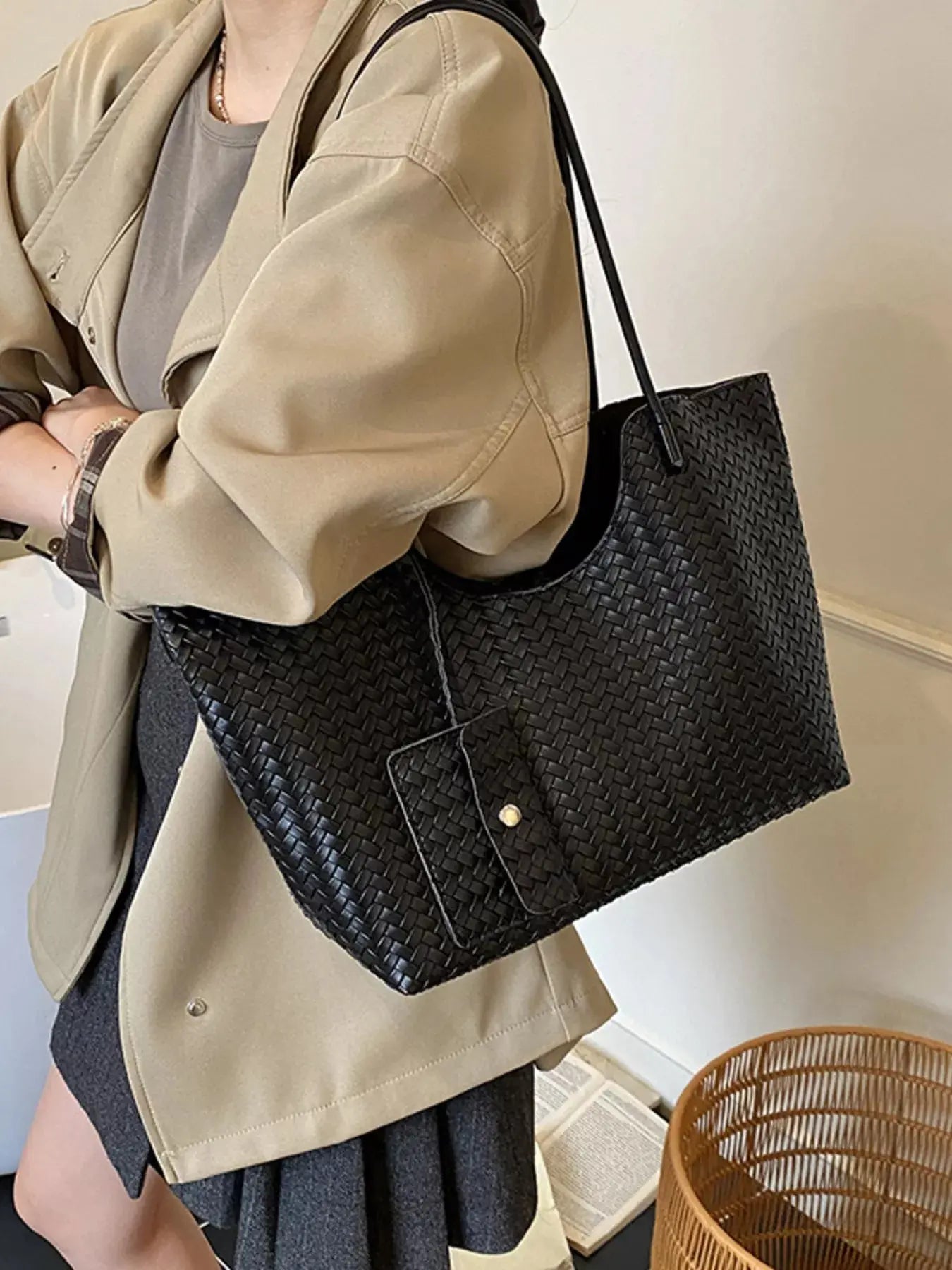 Woven Texture Large Capacity Tote Bag Simply Love
