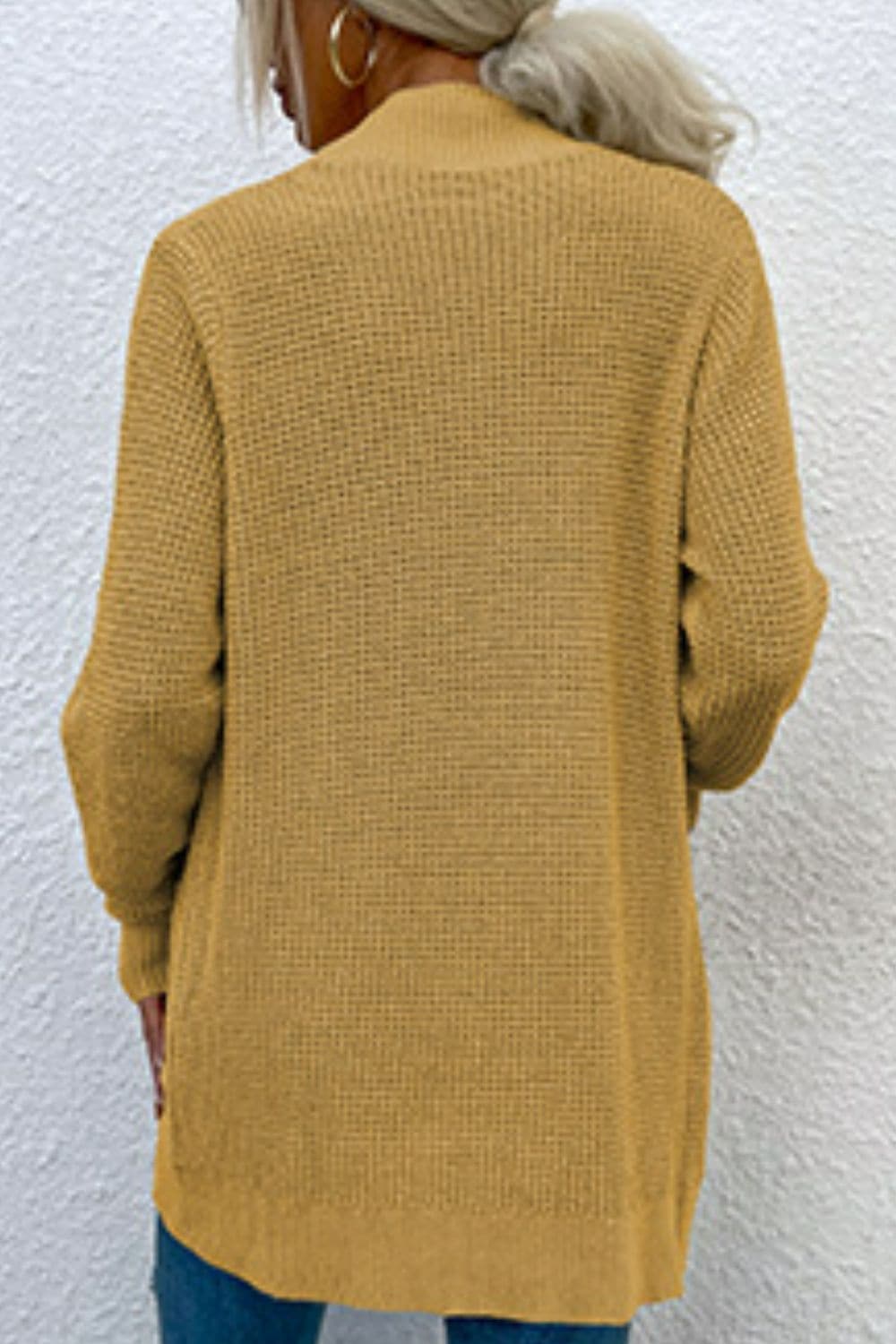 Open Front Rib-Knit Cardigan with Pockets.