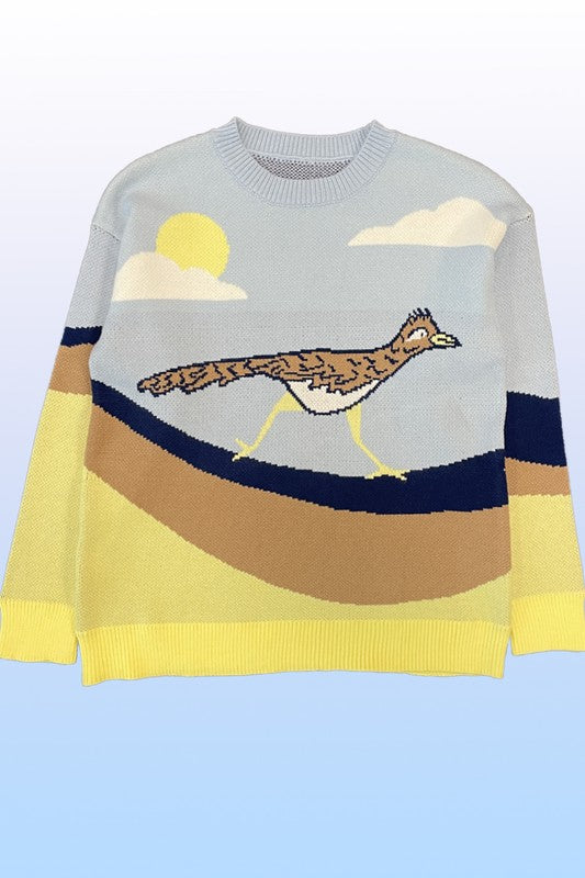 Vibrant roadrunner knit pullover