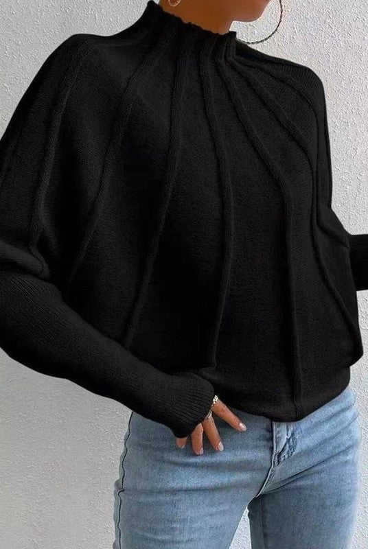 Mock Neck Batwing Sweater Miss Sparkling