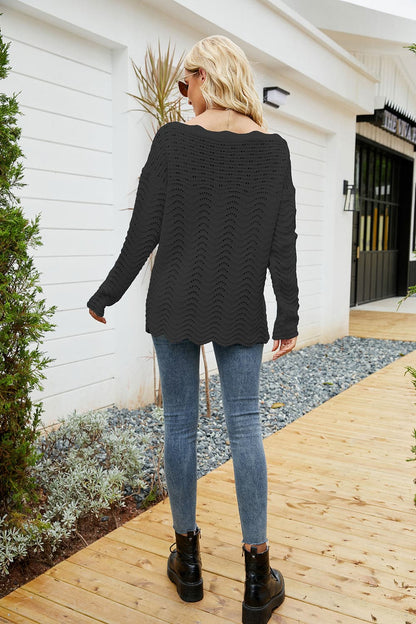 Round Neck Drop Shoulder Sweater.