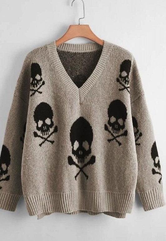 Skull V-neck Sweater Miss Sparkling