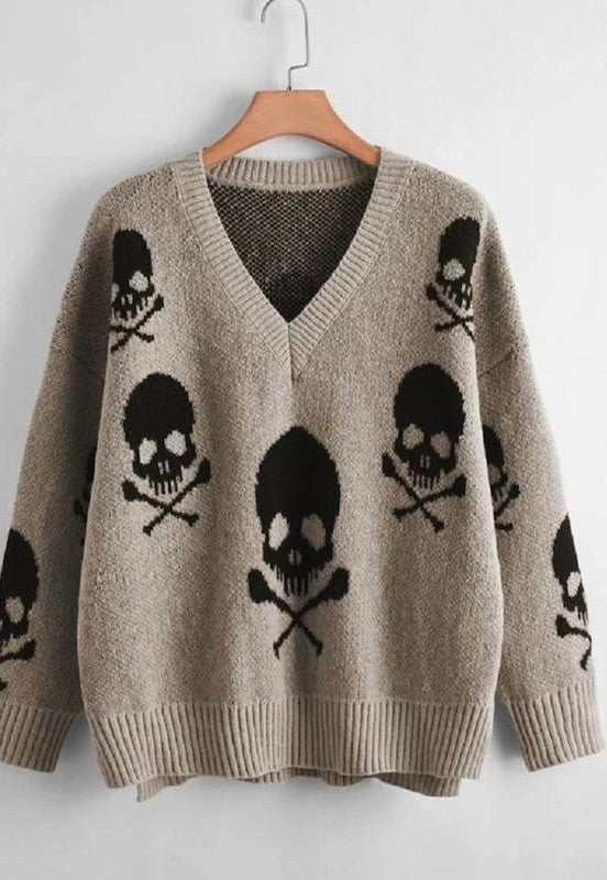 Skull V-neck Sweater Miss Sparkling