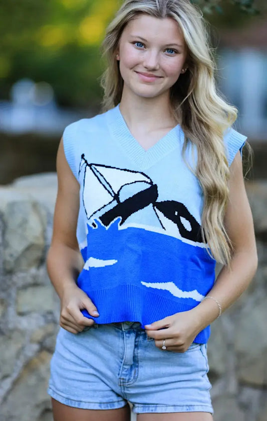 Orca Knit Sweater Vest With Intarsia V Neck Sleeveless Exclusive Design Miss Sparkling