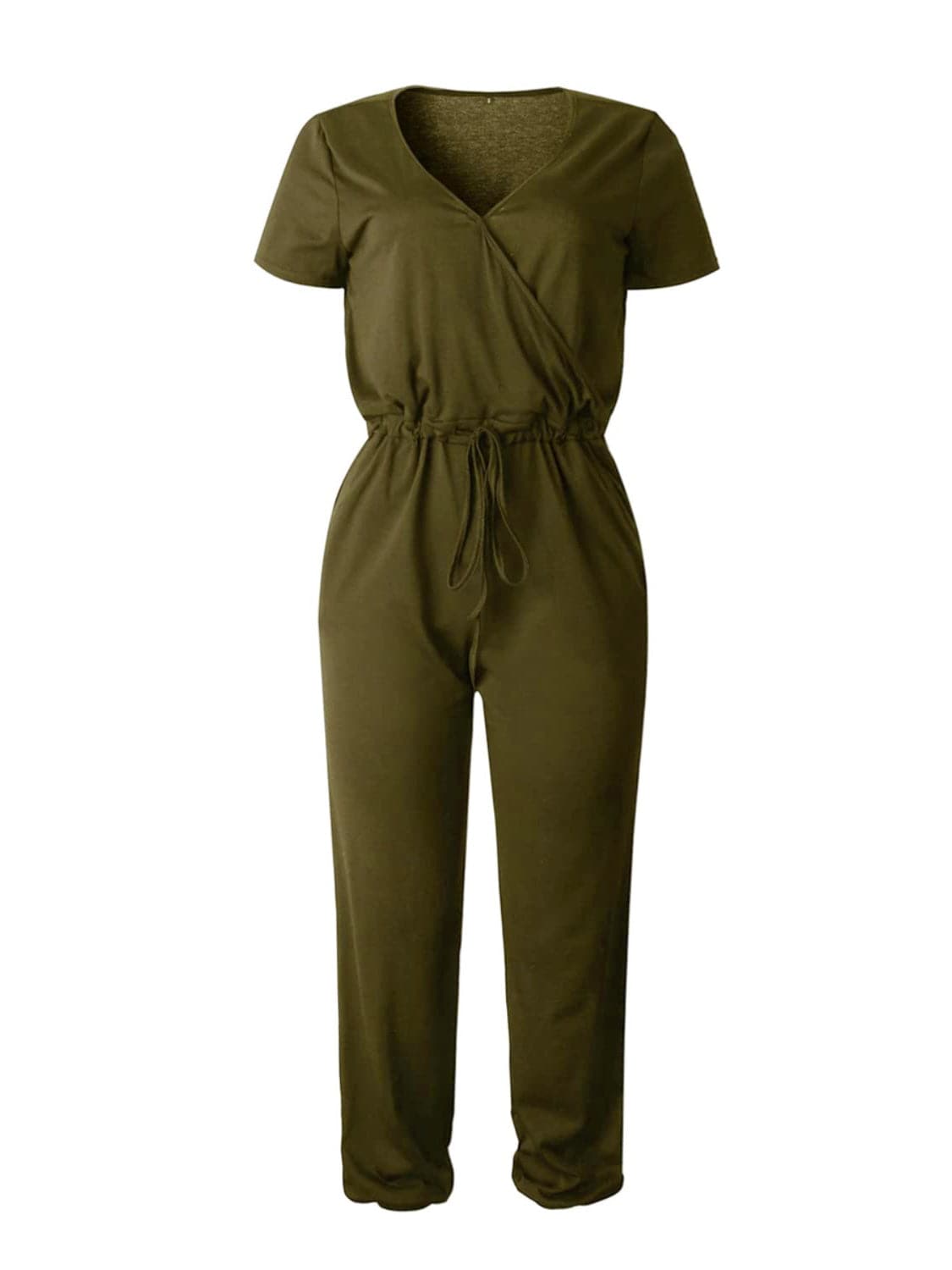 Drawstring Surplice Short Sleeve Jumpsuit.