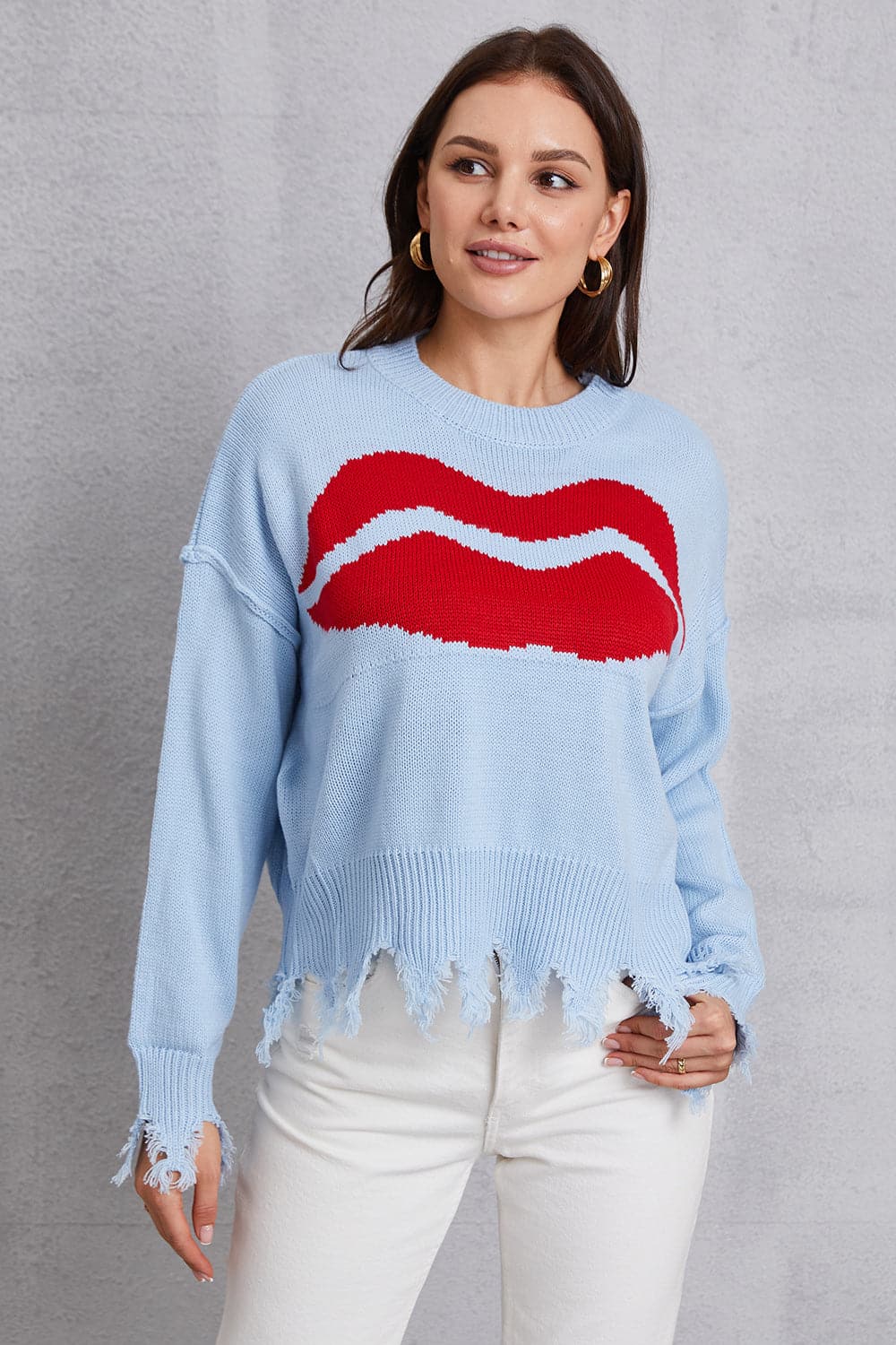 Lip Fringe Round Neck Sweater.