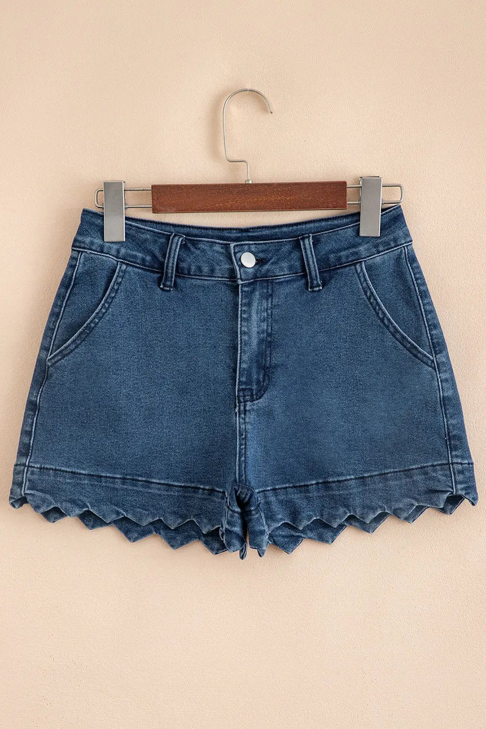 Sail Blue Scalloped Hemline Acid Wash High Waist Denim Shorts Love Salve