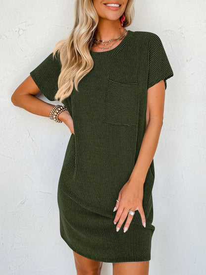 Round Neck Short Sleeve Mini Dress.