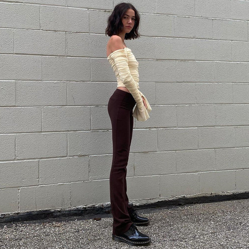 Winter Sexy off-Shoulder Slim Fit Flared Sleeves Long Sleeves T-shirt for Women Bella Mia