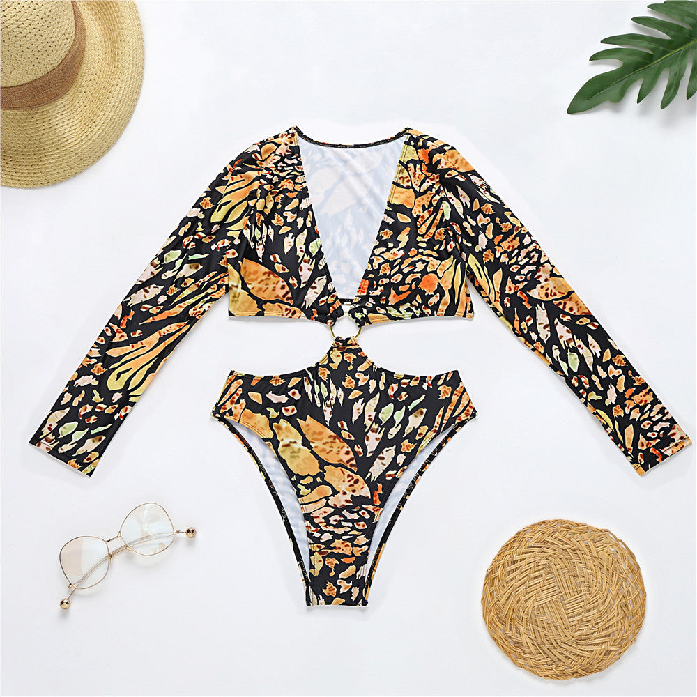 Swimwear One-Piece Swimsuit Long Sleeve Sunscreen Leopard Print One-Piece Bikini Bella Mia