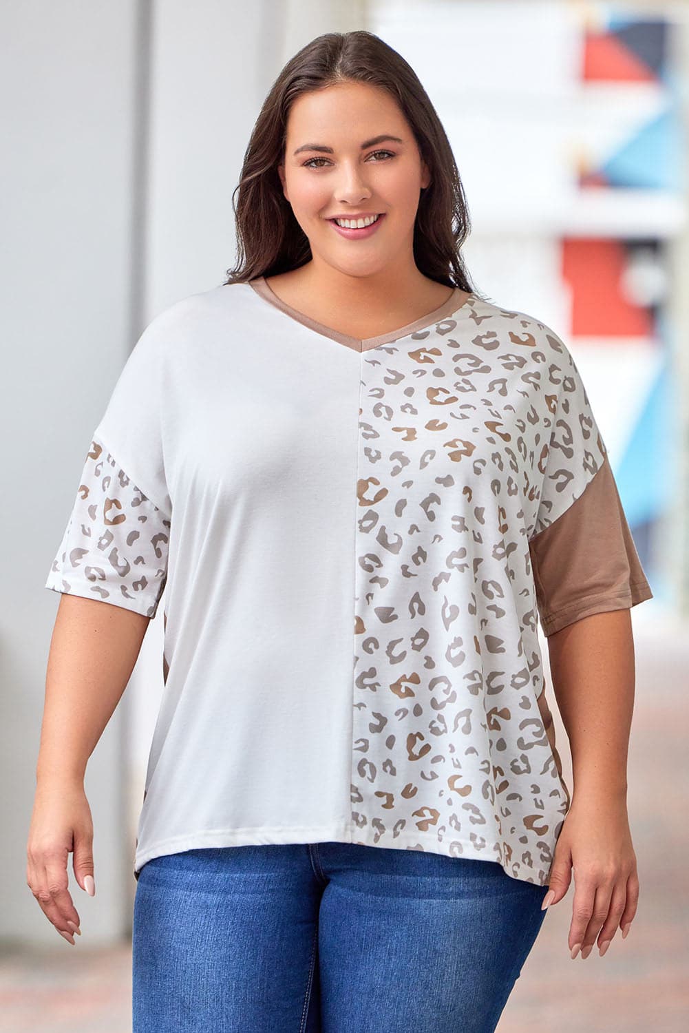 Plus Size Leopard V-Neck T-Shirt.