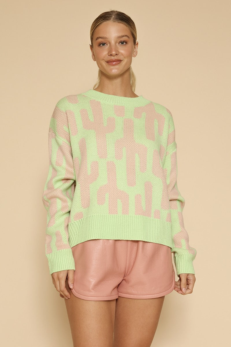 Cropped cactus knit sweater Miss Sparkling