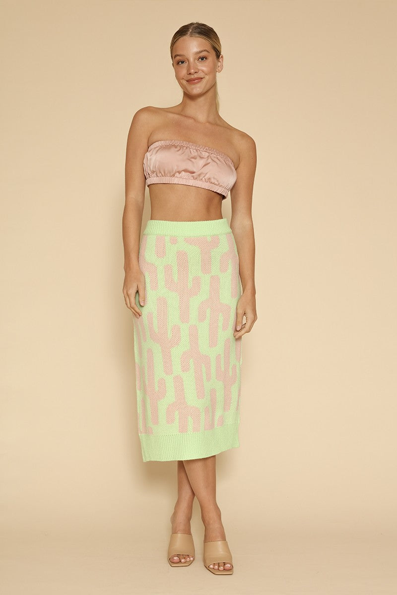 All over cactus knit midi skirt Miss Sparkling