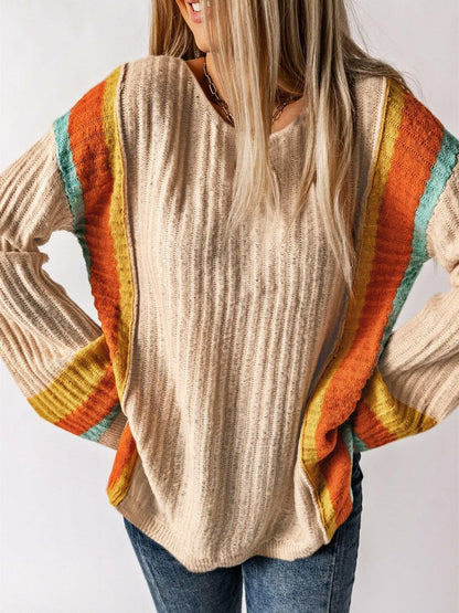 Striped Round Neck Long Sleeve Sweater.