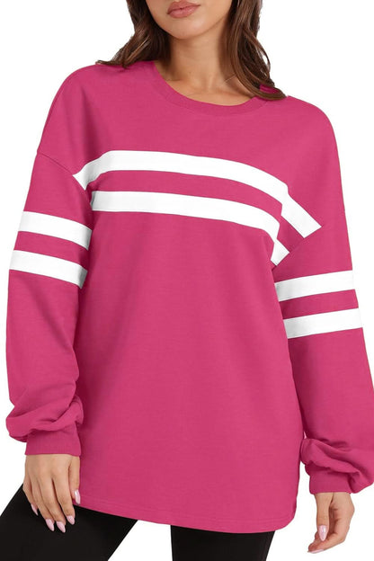 Cozy striped dropped shoulder sweatshirt with round neck