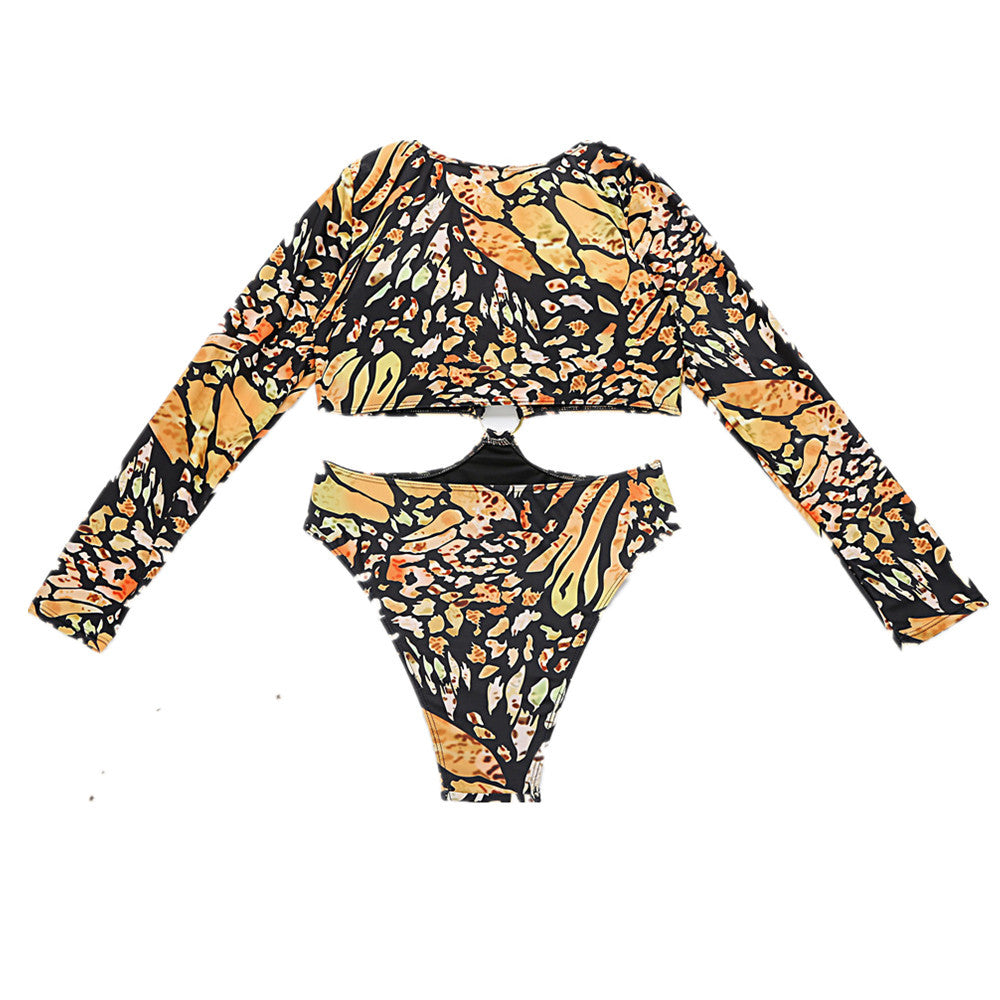 Swimwear One-Piece Swimsuit Long Sleeve Sunscreen Leopard Print One-Piece Bikini Bella Mia