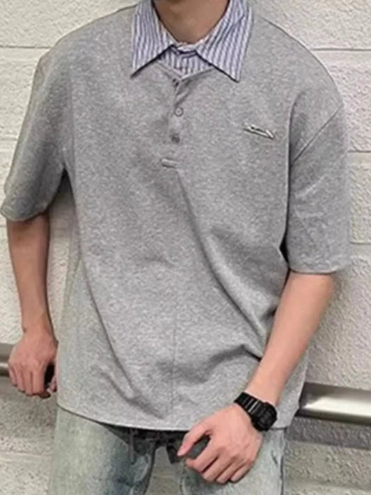 Men's Layered Striped Collar Short Sleeve Polo Simply Love