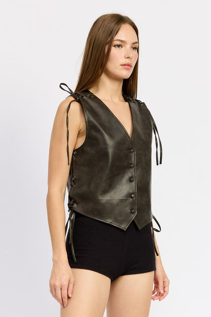 Stylish leather vest with feminine lace accents