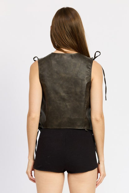 Stylish leather vest with feminine lace accents