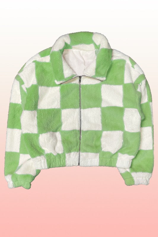 Cozy checkered zip-up jacket for stylish warmth