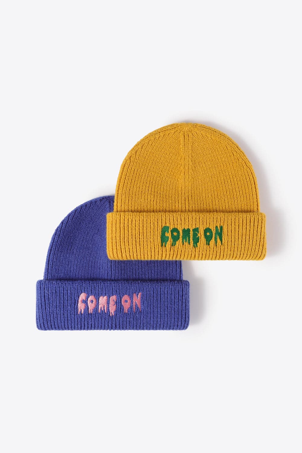 COME ON Embroidered Cuff Knit Beanie.