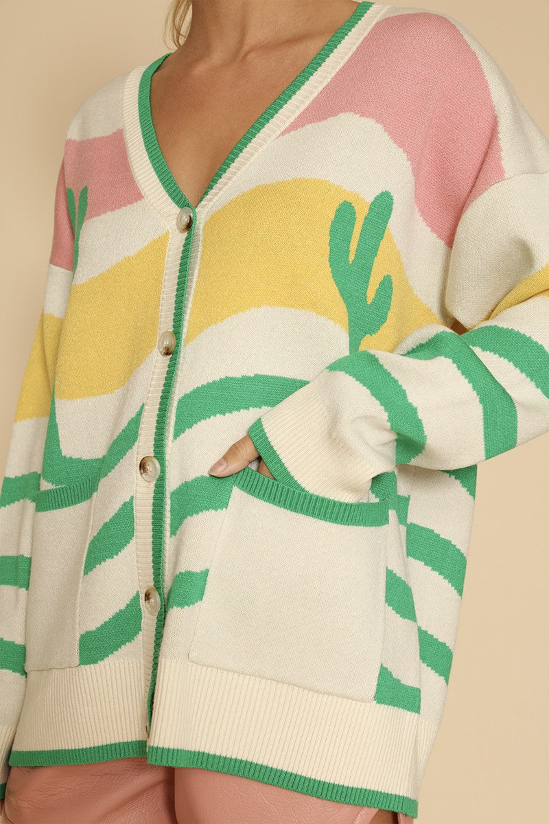 Wavy stripe cactus knit cardigan Miss Sparkling