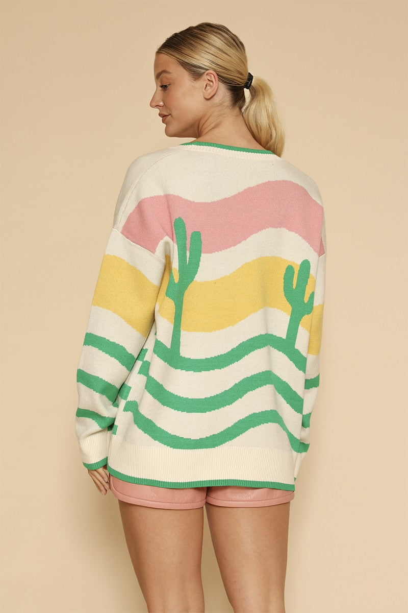 Wavy stripe cactus knit cardigan Miss Sparkling