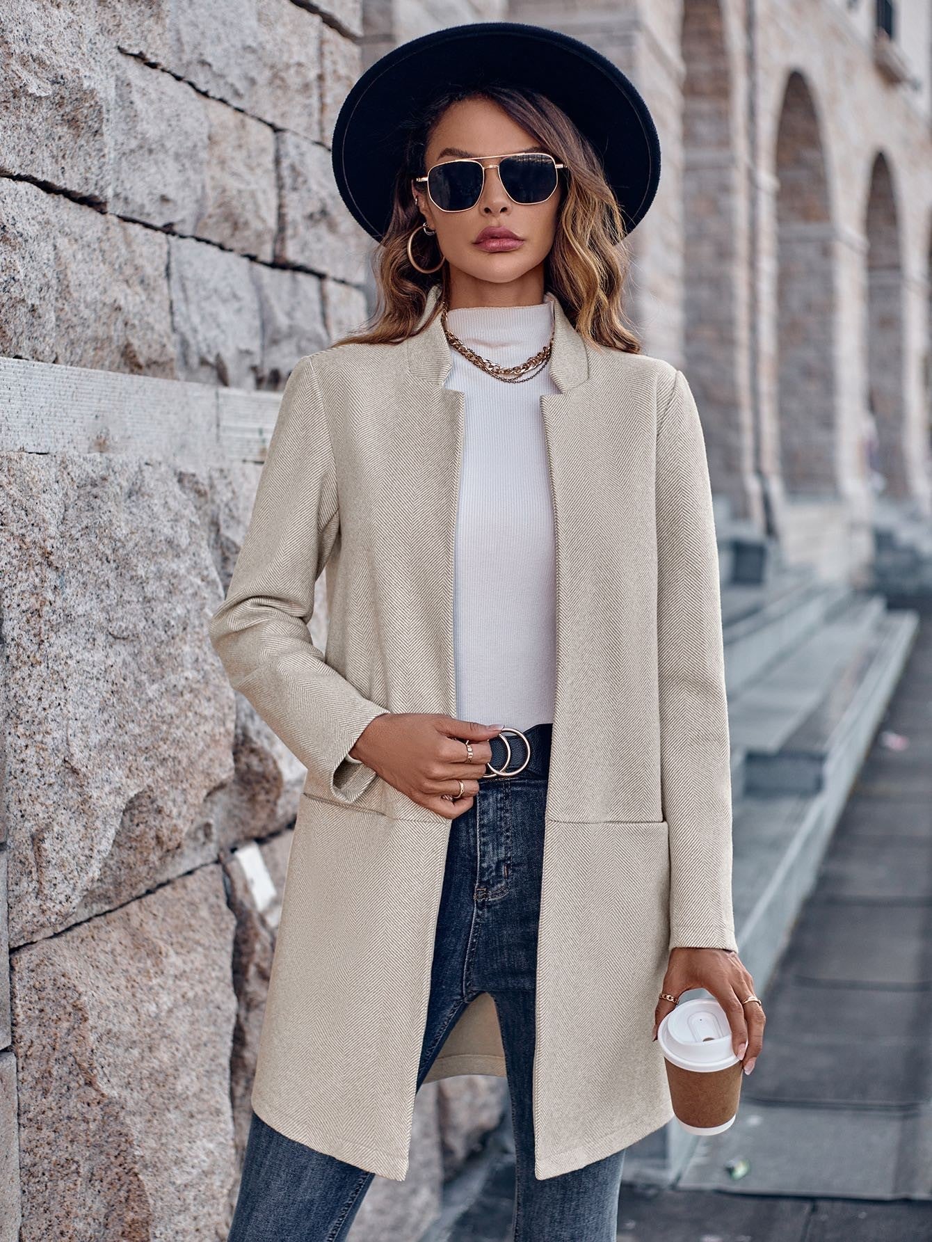 Long Open Front Blazer Miss Sparkling
