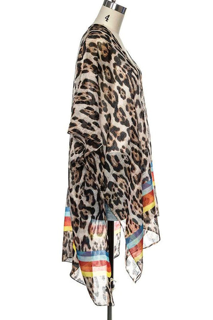 Leopard print kimono with colorful stripes