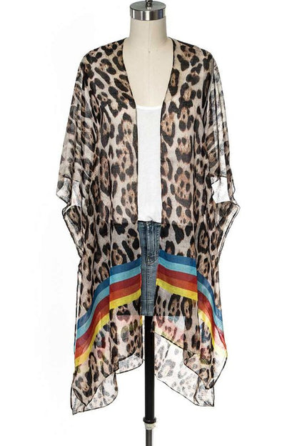 Leopard print kimono with colorful stripes