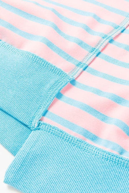 Pink Mint Stripe Color Block Oversized T Shirt Top.