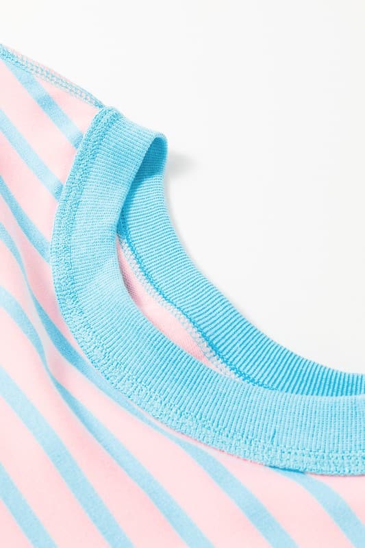 Pink Mint Stripe Color Block Oversized T Shirt Top.