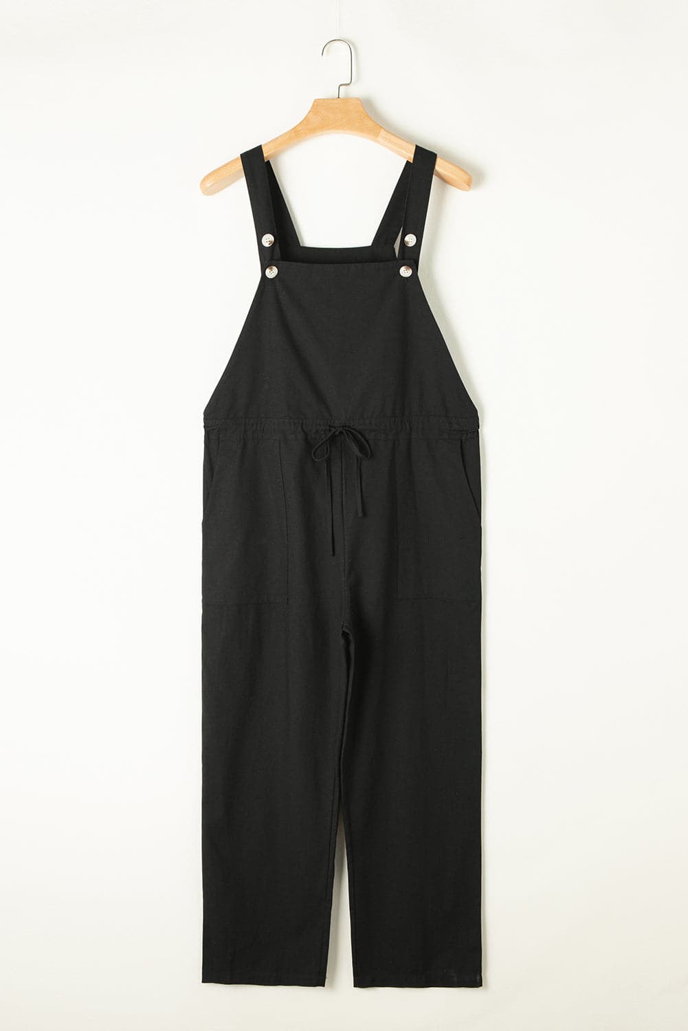 Drawstring Wide Strap Overalls with Pockets.