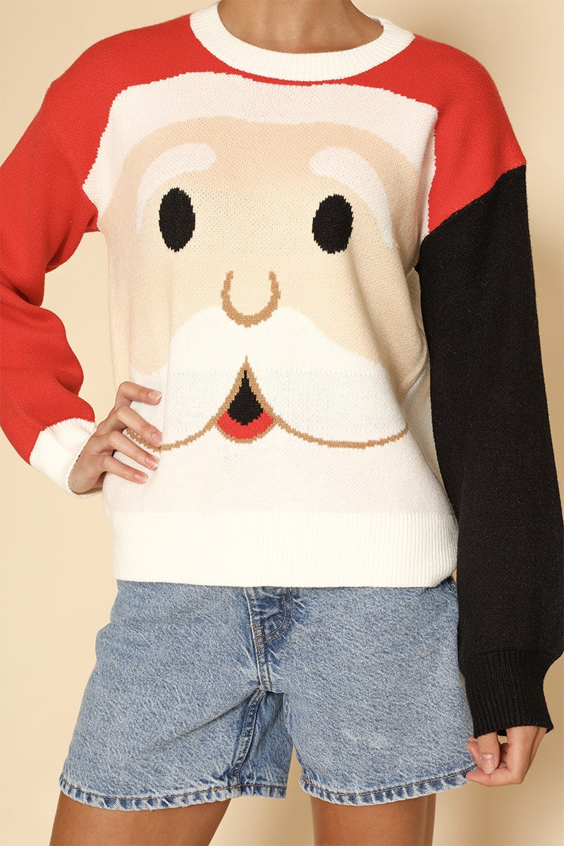 Santa face knit holiday sweater Miss Sparkling