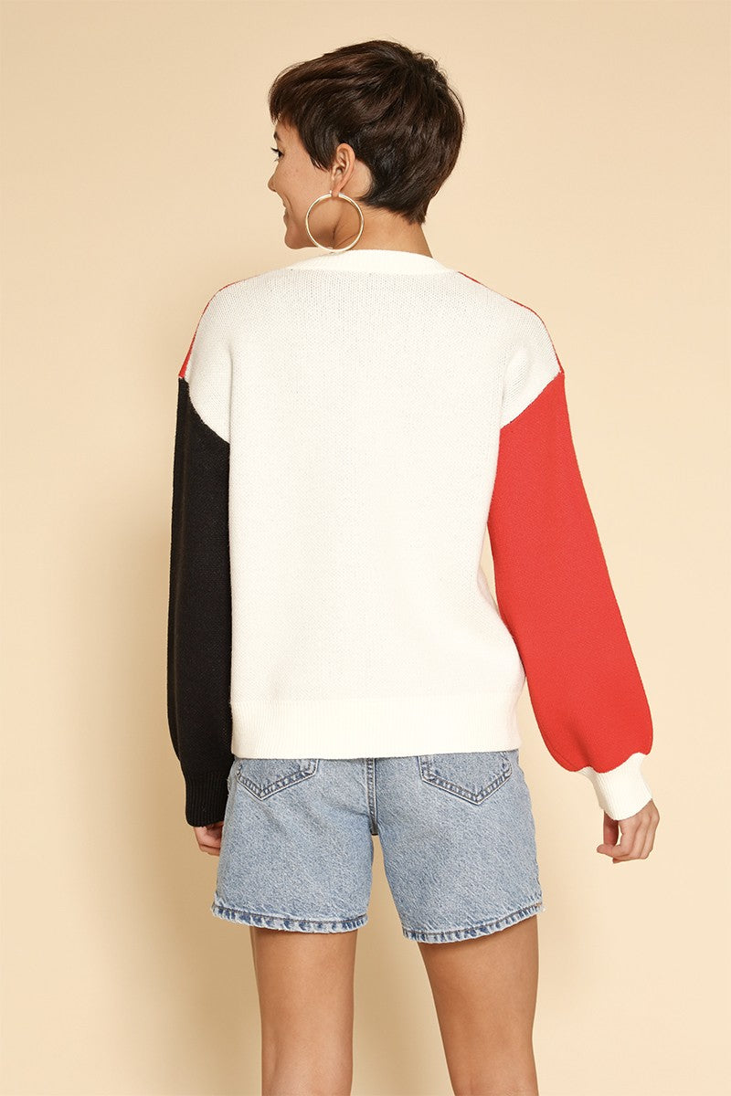 Santa face knit holiday sweater Miss Sparkling