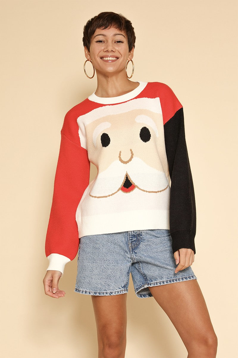 Santa face knit holiday sweater Miss Sparkling