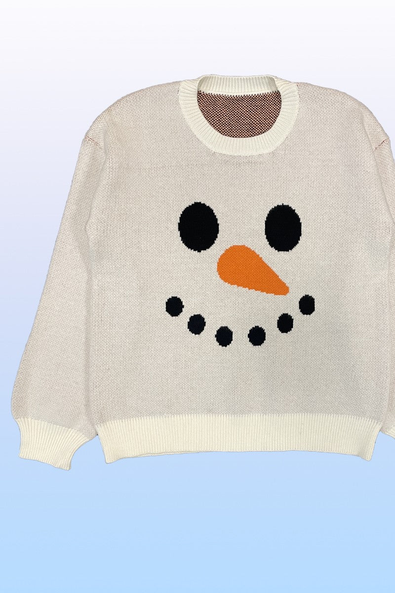 Snowman face knit holiday sweater Miss Sparkling