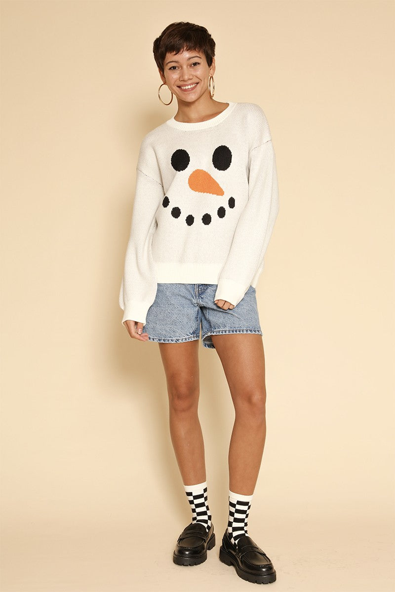 Snowman face knit holiday sweater Miss Sparkling