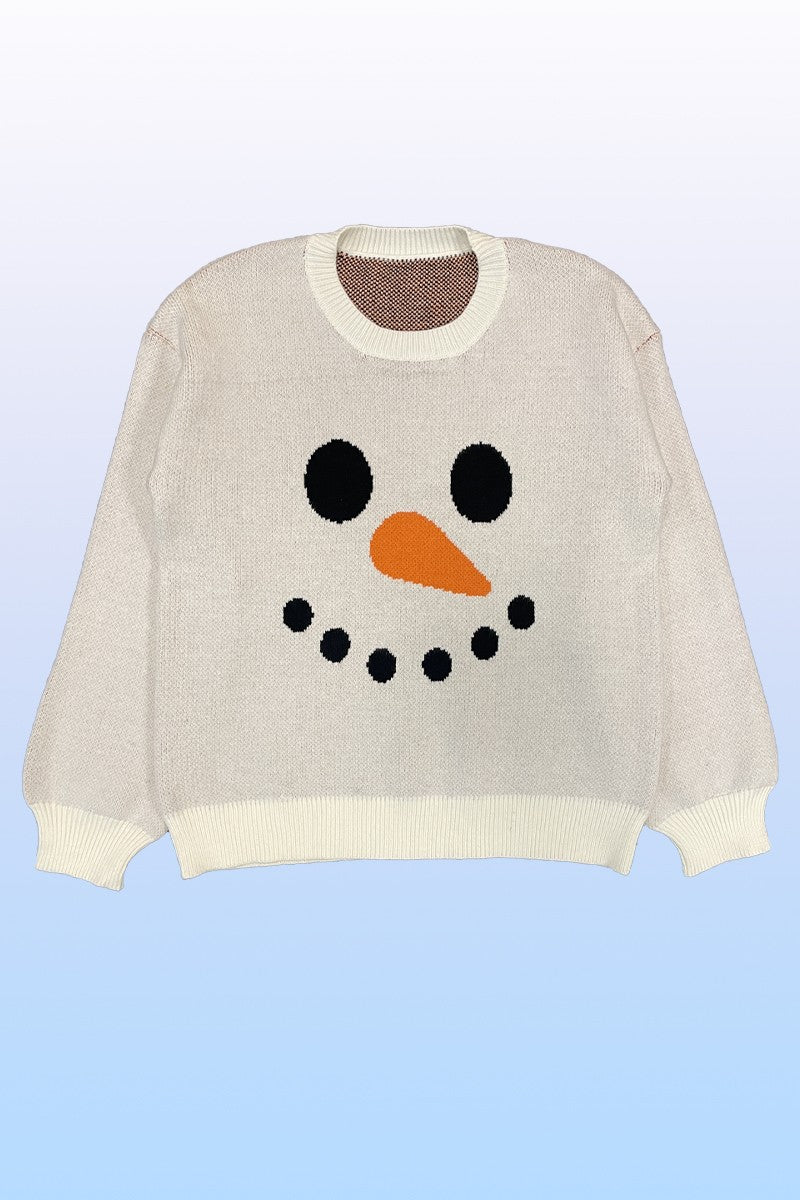 Snowman face knit holiday sweater Miss Sparkling