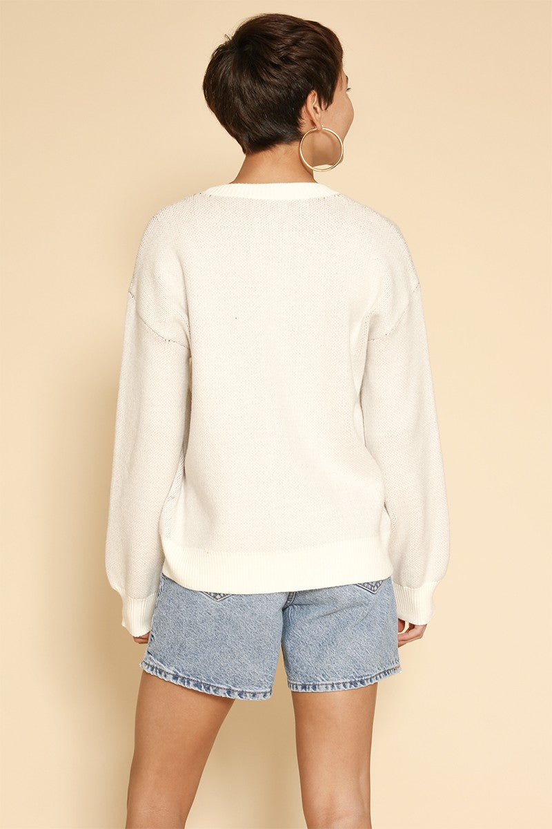 Snowman face knit holiday sweater Miss Sparkling