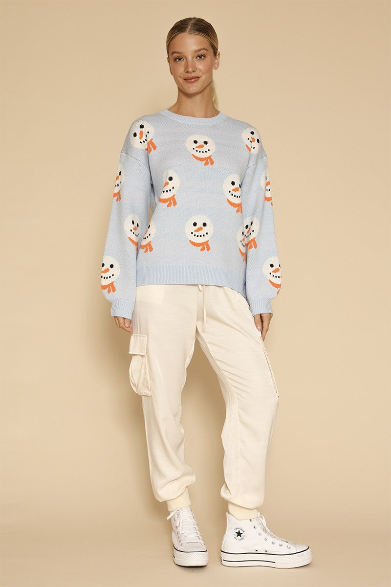 All over snowman holiday knit sweater Miss Sparkling