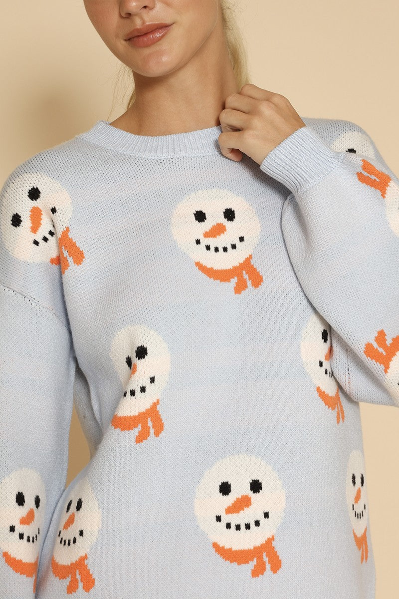 All over snowman holiday knit sweater Miss Sparkling