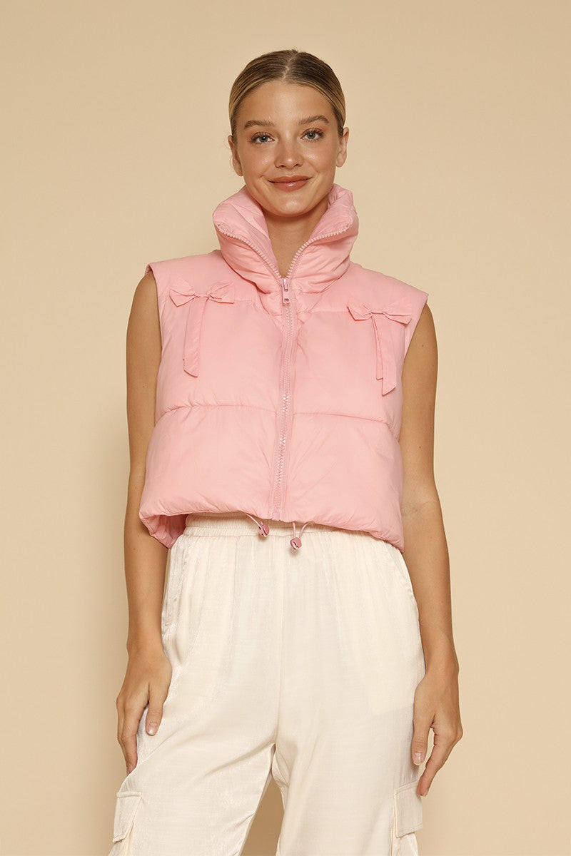 Bow cropped puffer vest Miss Sparkling