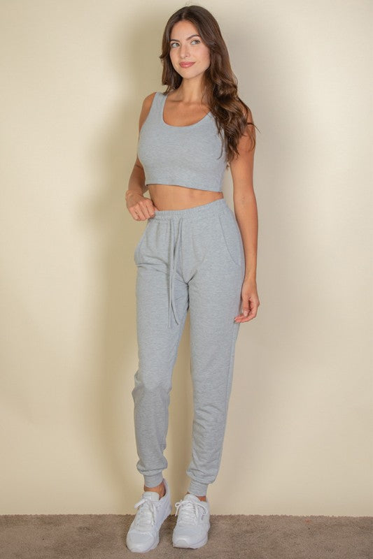 Effortless Comfort: French Terry Cropped Tank & Joggers Set Coco’s Tee Boutique