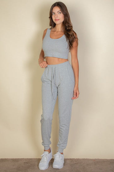 Effortless Comfort: French Terry Cropped Tank & Joggers Set