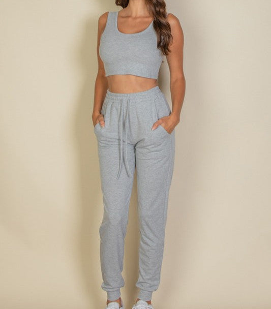 Effortless Comfort: French Terry Cropped Tank & Joggers Set Coco’s Tee Boutique