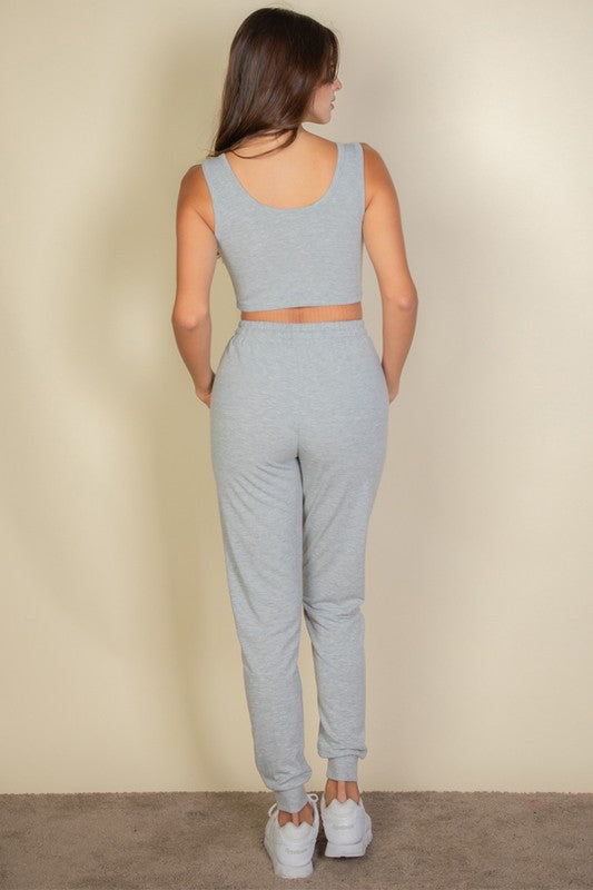 Effortless Comfort: French Terry Cropped Tank & Joggers Set Coco’s Tee Boutique