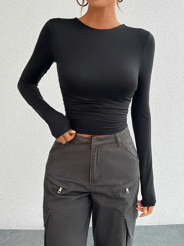 Minimalist Open Back Long Sleeve Crop Top With Soft Breathable Material Miss Sparkling
