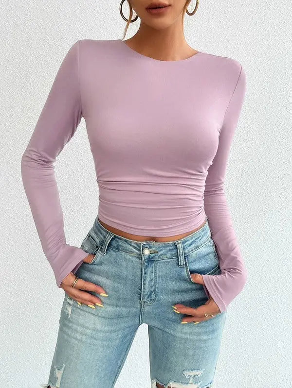 Minimalist Open Back Long Sleeve Crop Top With Soft Breathable Material Miss Sparkling